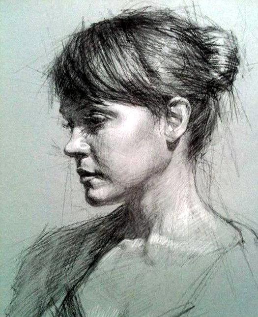 Dessin au fusain et craie - Sylvie B