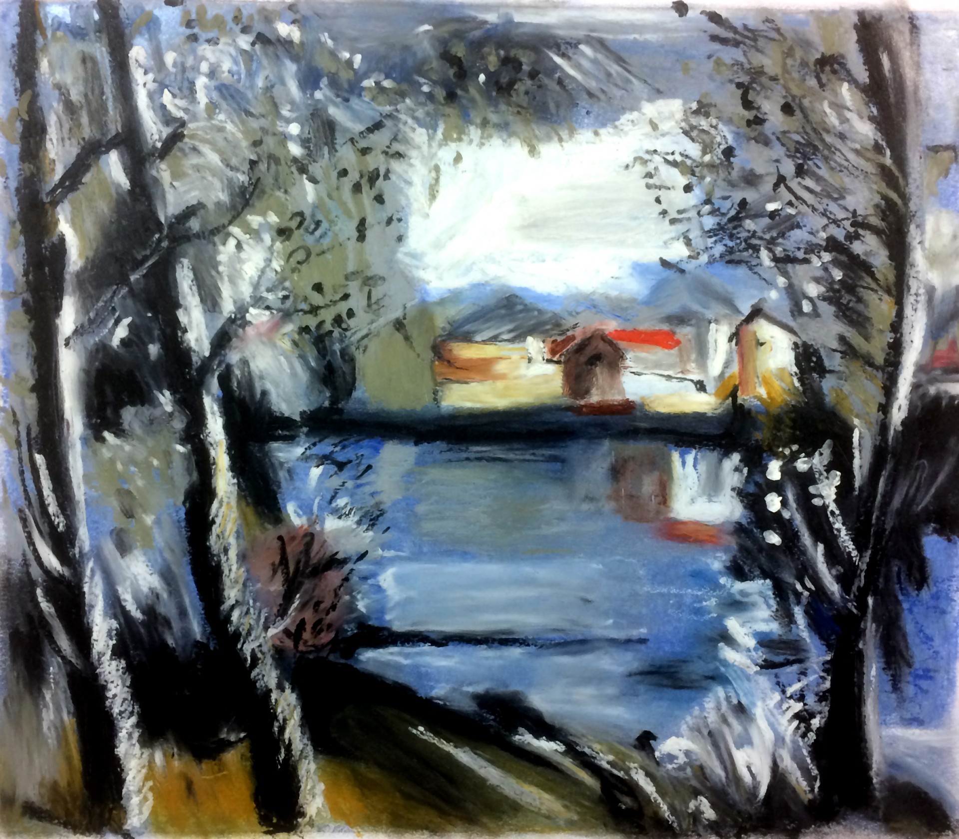 Paysage au pastel à l'huile - Rachel D