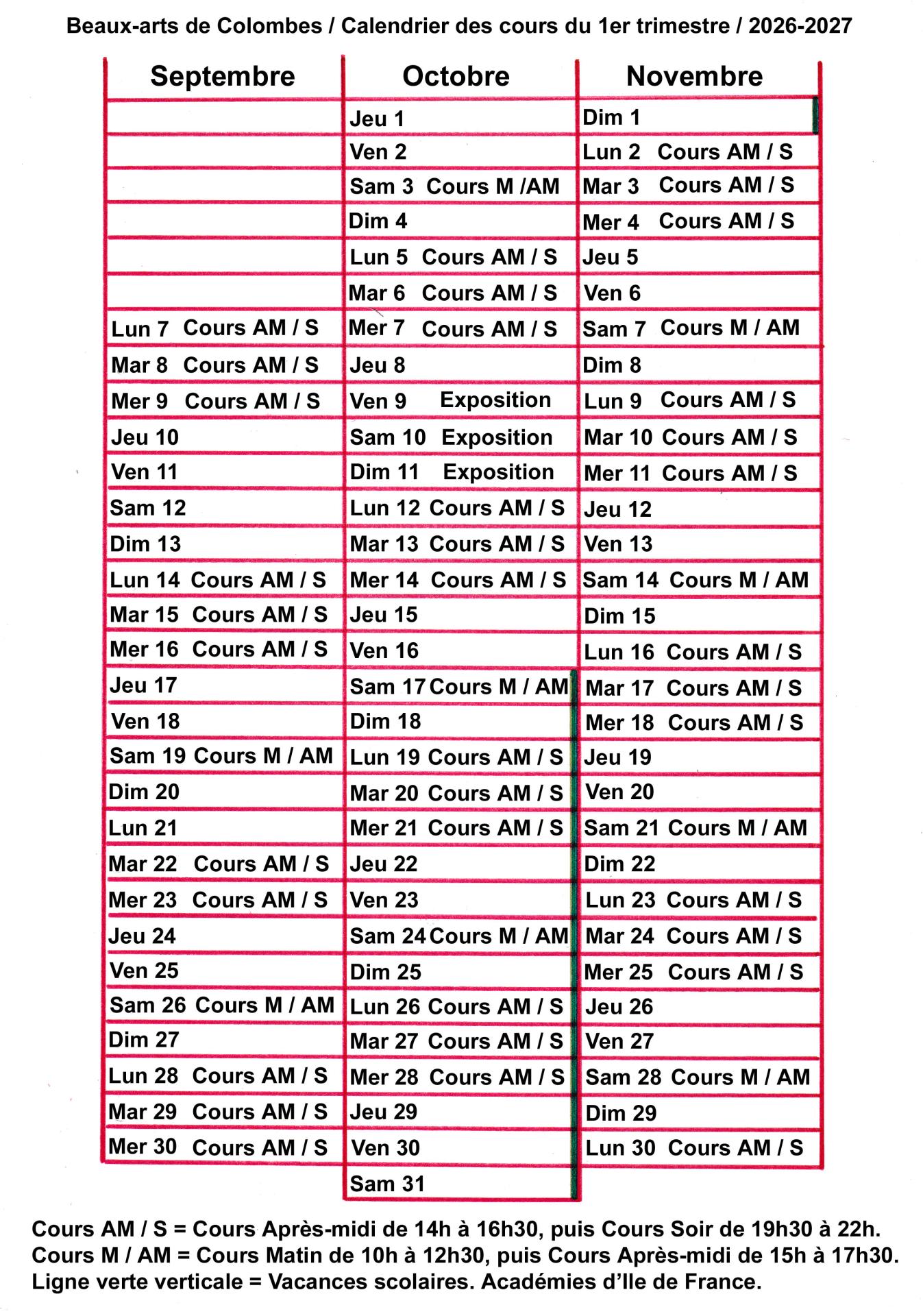 Calendrier du 1er trimestre annee 2026 2027 copie 1